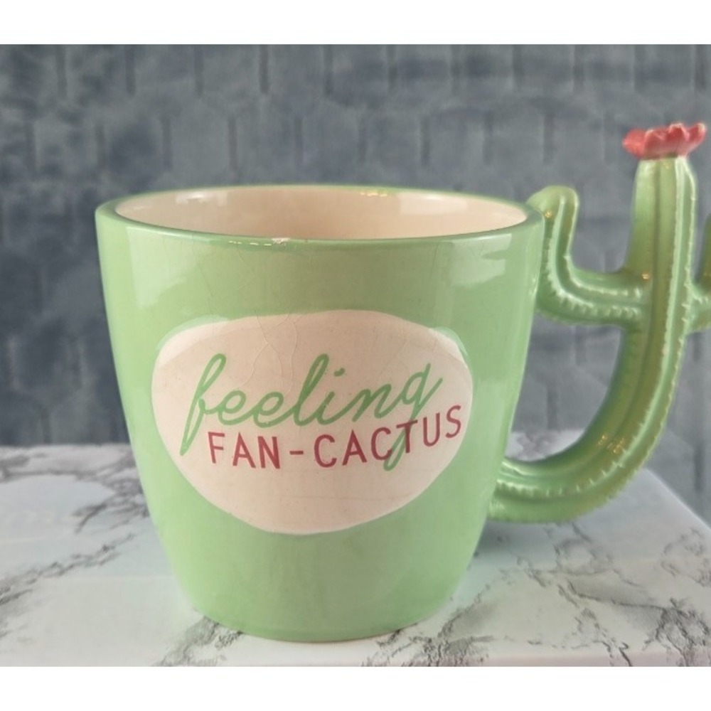 BOSTON WAREHOUSE Green FEELING FAN-CACTUS Tastic Pun SAGUARO FLOWER 12oz MUG Cup